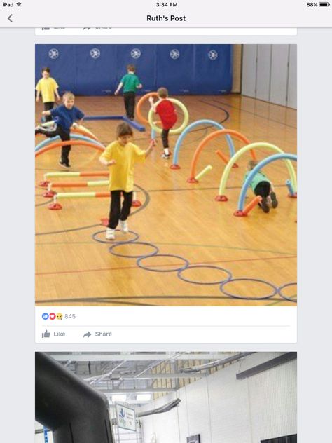 Obstacle course Preschool Gym, Gym Games For Kids, Kids Obstacle Course, Pe Activities, Challenge Course, Fun Group Games, Pe Games, Indoor Gym, Gym Games