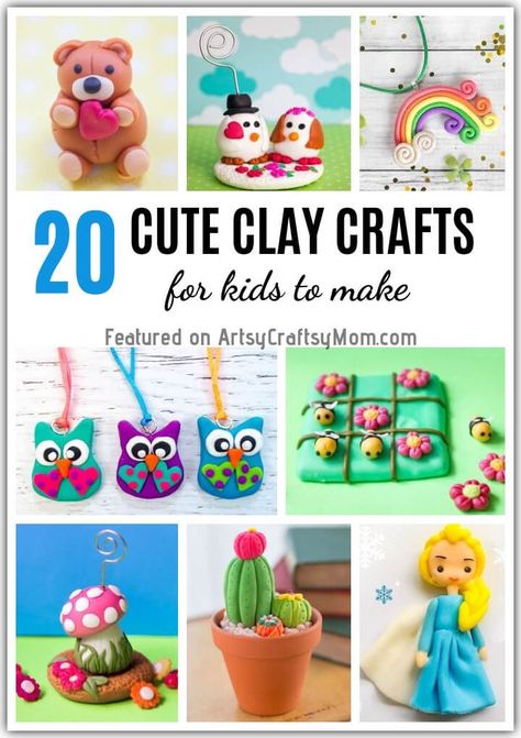 Whether it's polymer or the air drying variety, these cute clay crafts for kids are a breeze to make! Just gather your tools and unleash your creativity! Clay Crafts For Kindergarten, Model Clay Ideas For Kids, Clay For Kids Projects, Kids Workshop Ideas, Air Dry Clay Kids Projects, Easy Air Dry Clay Projects For Kids, Molding Clay Ideas For Kids, Sculpy Clay Ideas Easy, Easy Clay Ideas For Kids