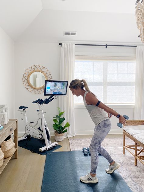 Workout Room Furniture, Loft Workout Space, Home Gym Guest Bedroom, Workout Playroom Combo, Spare Room Workout Room, Apartment Workout Space, Wfh Bedroom, Office Workout Room Combo, Bedroom Workout Space