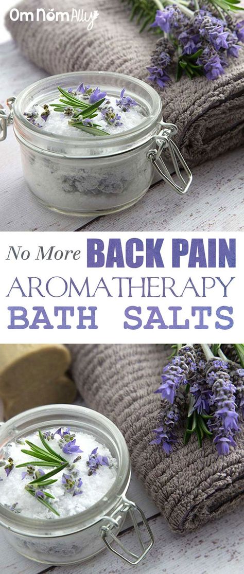 Homemade Back Pain Bath Salts - Om Nom Ally | @OmNomAlly Diy Lush, Bath Salts Recipe, Bath Salts Diy, Săpunuri Handmade, Aroma Therapy, Lavender Bath, No Salt Recipes, Lip Scrubs, Homemade Bath Products