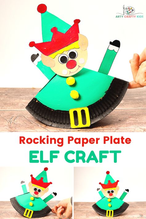 Rocking Paper Plate Elf Craft Paper Plate Elf, Printable Christmas Crafts For Kids, Elf Craft For Kids, Crafts For Kids Videos, Kids Christmas Art, Printable Christmas Crafts, Elf Craft, Craft Paper Design, Easy Christmas Crafts For Kids