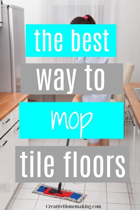 The best way to mop tile floors with vinegar, and the best mop to use to clean tile floors. One of my favorite kitchen floor cleaning hacks! Floor Cleaning Hacks, Tile Floor Cleaner, Putz Hacks, Best Flooring For Kitchen, Clean Kitchen Floor, Mopping Floors, Deep Cleaning Hacks, Cleaning Tile Floors, Easy Cleaning Hacks