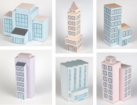 PAPERMAU: City With Skyscrapers Playset Paper Model For Kids - by Brother Diy Cardboard Building, School Models Project, Building Paper Craft, Cardboard Building Model, City Paper, Paper Buildings, Building Model, Paper Models Architecture, City Model For School Project