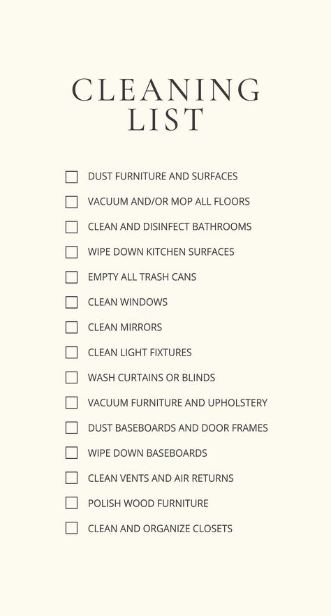 Simple minimalist cleaning list to make your leaning experience easier. This list will provide structure and guidance while you clean. #for #Ideas #Creating #a #The #HomeTrends #to #CreativeIdeas #Home #Schedule #Ultimate #Cleaning #Tidy #Guide #a Minimalist Cleaning, Room Cleaning Tips, List To Make, Cleaning Baseboards, Deep Cleaning Checklist, Tidy Room, Easy Cleaning Hacks, How To Clean Mirrors, Self Care Bullet Journal