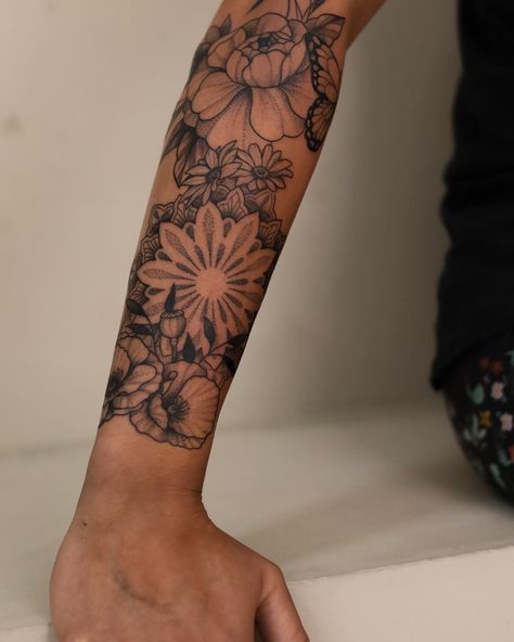 Maxime Dubbeld - First session done of this floral and mandala piece! We’re going to expand this to a lower arm half sleeve. . . . . #floralsleeve #floralmandalatattoo #mandalatattoo #naturesleeve #naturetattoo #zwolletattoo #tattoozwolle Inside Elbow Tattoo, Half Mandala Tattoo, Half Arm Sleeve Tattoo, Lower Arm Tattoos, Floral Mandala Tattoo, Elbow Tattoos, Arm Sleeve Tattoos, Floral Sleeve, Nature Tattoos