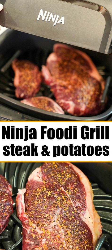 Air Fryer Recipes Meat, Indoor Grill Recipes, Ninja Foodi Grill, Ninja Cooking System Recipes, Steak And Potatoes, Air Fryer Recipes Breakfast, Grill Steak, Air Fryer Recipes Snacks, Air Fryer Recipes Vegetarian