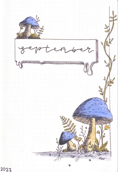 Mushroom Bujo Theme, Bujo Flower Theme, Cottagecore Bujo, Journal Ideas May, Drawing Journal Ideas, March Doodles, Bullet Journal September, Bujo Art, Bujo Doodles