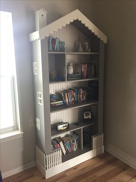 Dollhouse Shelf Bookcases, Doll House Book Shelf Diy, House Shaped Bookshelf, Shelf Doll House Diy, Doll House Bookshelf, Doll House Book Shelf, Boho Bookcase, Doll House Cabinet, House Bookshelf