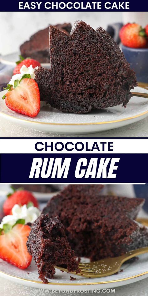 Chocolate Rum Cake is a boozy chocolate cake recipe infused with fudgy flavor and heady notes of spiced rum. Perfect for the holidays! Chocolate Rum Cake Recipe, Rum Cake Easy, Rum Cake Recipe From Scratch, Rum Desserts, Rum Syrup, Chocolate Rum Cake, Easy Chocolate Cake Recipe, Dense Cake, Liquor Cake