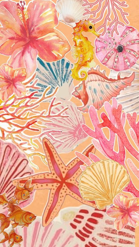 #ocean #collage #coral #beachy #trendy #sea #beachgirl #girl #background #beachcollage Ocean Collage, Summer Prints Wallpaper, Beachy Wallpaper, Ombre Wallpaper Iphone, Tapeta Z Hello Kitty, Wallpaper Iphone Boho, Cute Summer Wallpapers, Wallpaper Iphone Summer, Girl Background