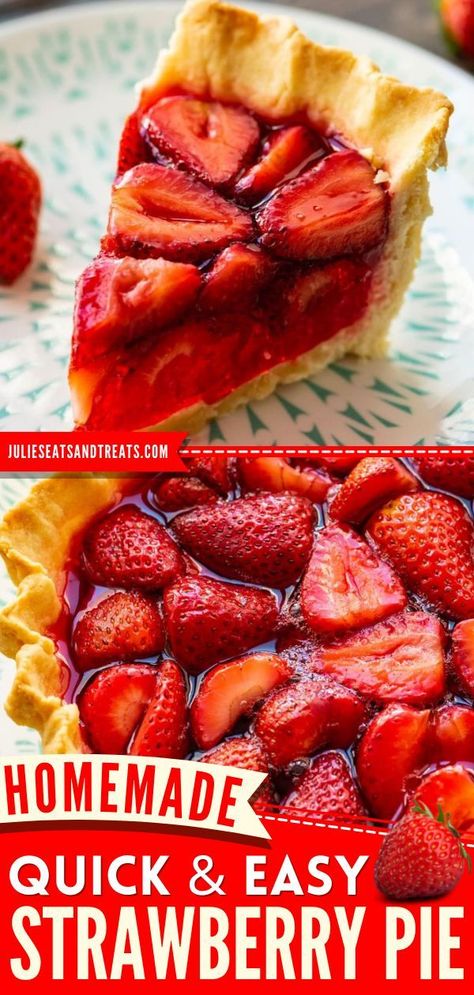 This contains: Easy Strawberry Pie, thanksgiving desserts, holiday baking recipes Easy Strawberry Pie, Strawberry Recipes Easy, Easy Spring Recipes, Fresh Strawberry Recipes, Strawberry Pie Recipe, Frozen Pie Crust, Fresh Strawberry Pie, Easy Easter Desserts, Holiday Baking Recipes