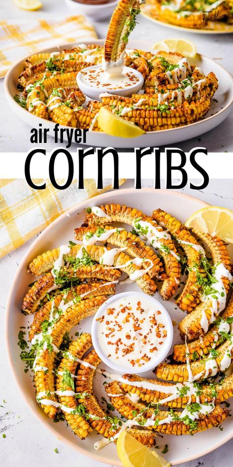 Vegan Corn Ribs Air Fryer, Air Fryer Corn Nibblets, Mexican Street Corn Ribs Air Fryer, Mexican Corn Air Fryer, Air Fry Corn Ribs, Corn Cob Air Fryer, Sweet Corn Air Fryer Recipes, Sweet Corn Air Fryer, Corn Recipes Air Fryer