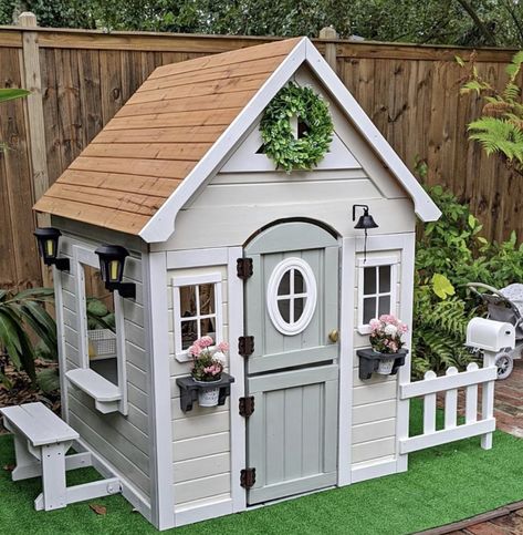 Backyard Discovery Playhouse Makeover, Cubby Ideas, Playhouse Decor, Metal Building House Plans, Kids Backyard Playground, Playhouse Plans, Baby Playroom, Diy Playhouse, Backyard Playhouse