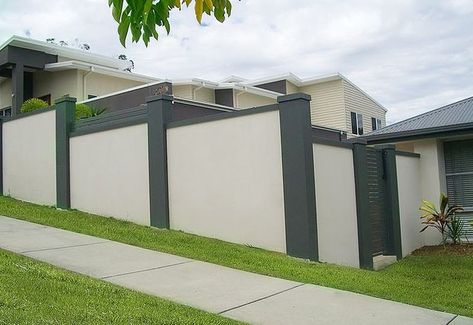 Modern Front Porches, Fence Wall Design, Gray House Exterior, Glam Living Room Decor, Boundary Wall, Modern Fence Design, House Fence Design, Solid Wall, Fence Designs