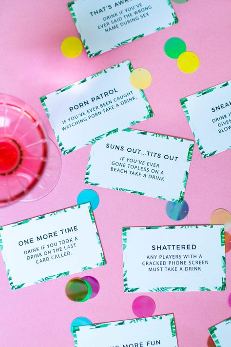 NEVER HAVE I EVER / DRINK IF PRINTABLE BACHELORETTE PARTY DRINKING GAME | Bespoke-Bride: Wedding Blog Spice Girls Lyrics, Bachelorette Party Games Drinking, Fun Drinking Games, Drink If, Game Hen, Hen Party Games, Bridal Bingo, Drinking Game, Drinking Party