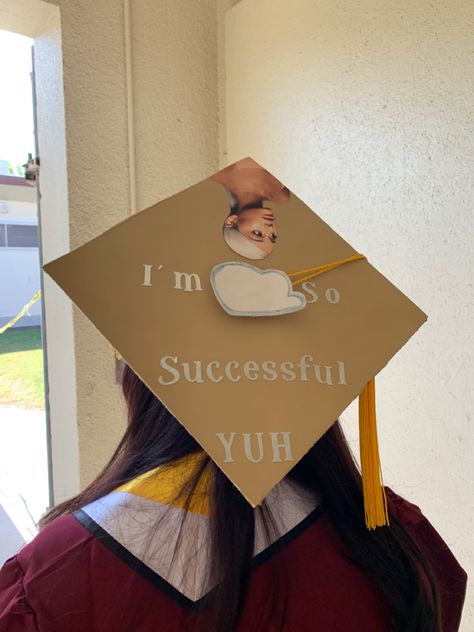 Graduation Cap Designs Ariana Grande, Senior Cap Ideas Creative, Ariana Grande Graduation Cap, The Weeknd Graduation Cap, Ariana Merch, Ariana Tour, High School Graduation Cap, College Graduation Cap Decoration, Grad Hat