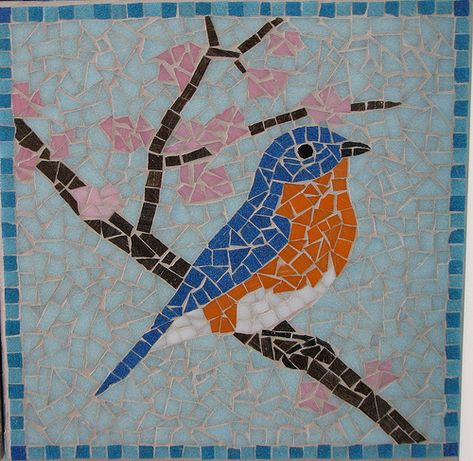 Bluebird | Amy Woodward | Flickr Stone Mosaic Art, Yellow Finch, Mosaic Hearts, Mosaic Tiles Crafts, Mosaic Painting, Mosaic Art Diy, Paper Mosaic, Animal Art Projects, Mosaic Pots