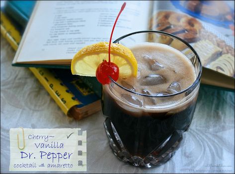 Dr Pepper Cocktail, Vanilla Dr Pepper, Living In A Trailer, Pepper Cocktail, Cocktail Amaretto, Amaretto Drinks, Cherry Vanilla, Cherry Cocktail, Kinds Of Fruits