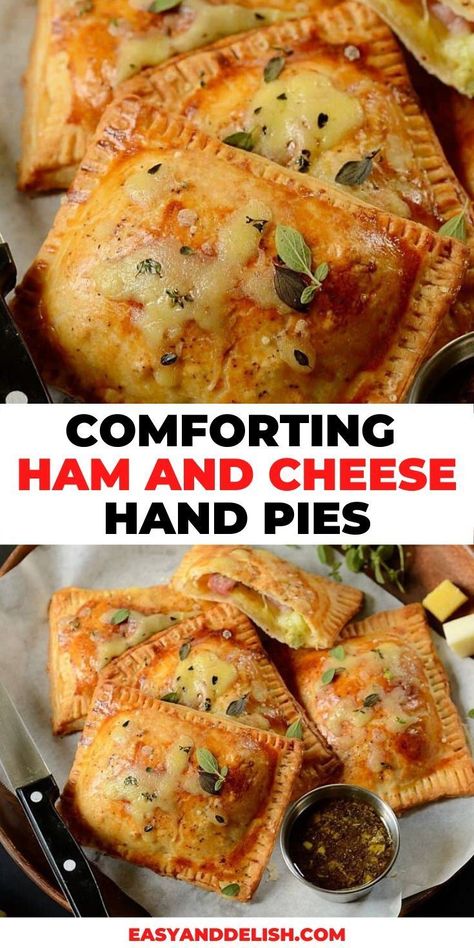 Ham And Cheese Hand Pies Pioneer Woman, Hand Foods For Dinner, Autumn Hand Pies, Ham Hand Pies Recipes, Hand Held Meat Pie Recipe, Recipes With Pie Dough, Mini Hand Pies Savory, Ham And Cheese Hot Pockets Homemade, Ham And Cheese Turnovers