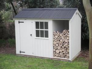 Blickling Shed with Log Store Garden Ideas With Logs, Shed With Log Store, Craftsman Sheds, Outdoor Storage Buildings, Garden Shed Interiors, Corner Sheds, Pallet Shed, Cheap Sheds, Log Store