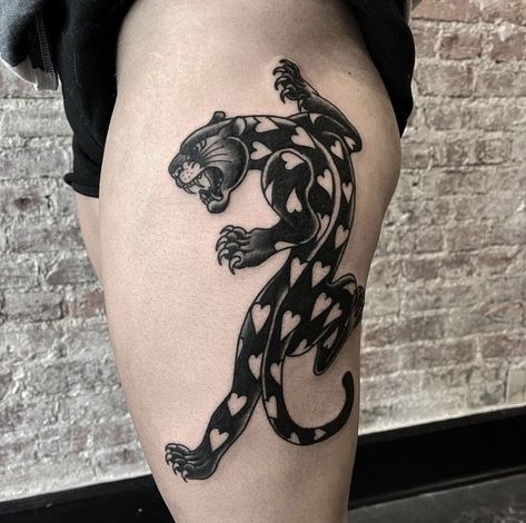 Traditional Panther Tattoo, Jaguar Tattoo, Traditional Tattoo Inspiration, Leopard Tattoos, Traditional Style Tattoo, Ankle Tattoos For Women, Knee Tattoo, Aesthetic Tattoo, Black Ink Tattoos