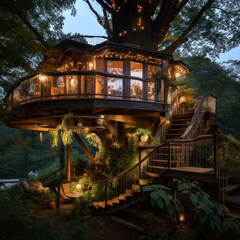 Tree House Room Ideas, Treehouses To Live In, Tree House House, Luxury Tree House Mansions, Fantasy Treehouse Interior, Tree House Bloxburg, Dream House Nature, Unique Architecture House, Huge Tree House