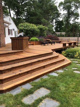 TWP 1530 Natural Deck 7 Cedar Deck Ideas, Cedar Deck Stain, Cedar Stain, Deck Stain, Tiered Deck, Cedar Deck, Deck Steps, Natural Fence, Front Porch Design