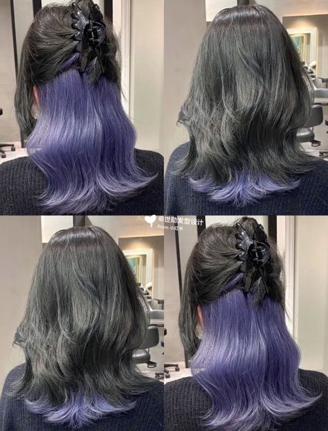 Short Layered Dyed Hair, Purple Underneath Hair, Hair Color Swatches, Hidden Hair Color, Eva Hair, Short Dyed Hair, Hair Dye Tips, Fall Blonde Hair, Korean Hair Color