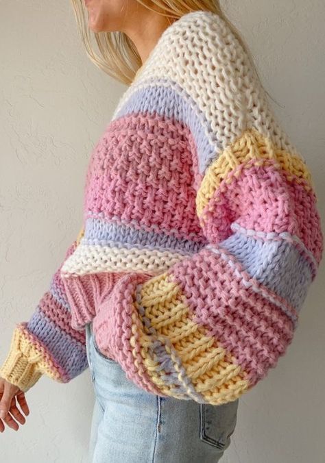 Pastel Knit Sweater, Rainbow Knit Sweater, Knit Sweater Colorful, Pastel Rainbow Sweater, Chunkie Sweater, Cute Oversized Chunky Knit Sweater, Colorful Knitted Sweater, Chunky Sweater Crochet Pattern, Colorful Knitted Sweaters