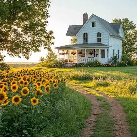 Big Farmhouse Aesthetic, Houses On Farms, Farmhouse On Land Country Living, Farm Home Ideas, Farm Aesthetic House, Farm Cottage Aesthetic, Country House With Porch, Rural House Country Living, Country Side Homes