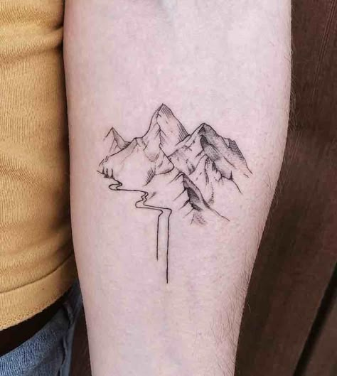 Mountain Tattoos, Music Tattoo Sleeves, Shape Tattoo, Landscape Tattoo, Nature Tattoo, Tattoos Geometric, Detailed Tattoo, Tiny Tattoo, Mountain Tattoo