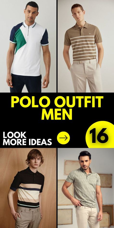 For a smart-casual look, polo outfit men can opt for a white or light blue polo paired with brown chinos. This combination offers a clean, polished appearance, suitable for casual business meetings or weekend brunches. The addition of a navy sweater can provide extra warmth and a touch of sophistication. These colors work well together, creating a harmonious and stylish ensemble. Blue Polo Outfit Men, Black Chinos Men, Polo Outfit Men, Chinos Men Outfit, Brown Chinos, Beige Chinos, Polo Suits, Polo Outfit, Black Chinos