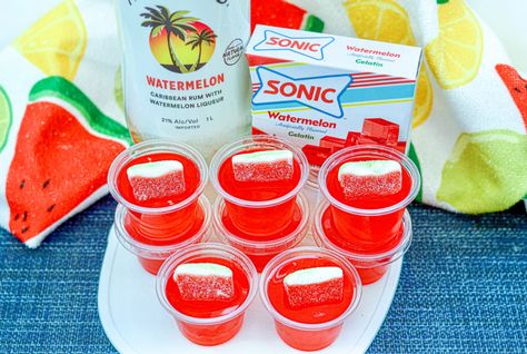 Make Spectacular Sonic Watermelon Jello Shots For Your Next Party Peach Jello Shots, Jello Jiggler, Watermelon Jello Shots, Sonic Cherry Limeade, Watermelon Jello, Peach Jello, Eating Watermelon, Jello Shot Recipes, Jello Shot