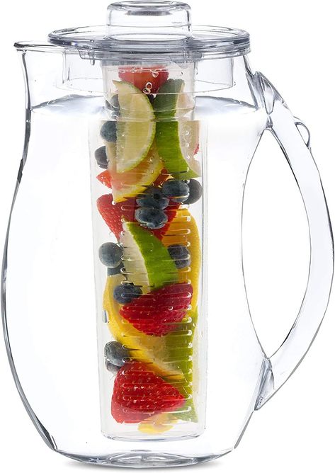 Large Fruit Infuser Water Pitcher (2.9 Quart / 93 Oz) – Shatterproof Acrylic Infusion Jug for Iced Tea, Juice, Beverages, Water, Lemon, Fruit & Herbs – BPA Free Sponsored