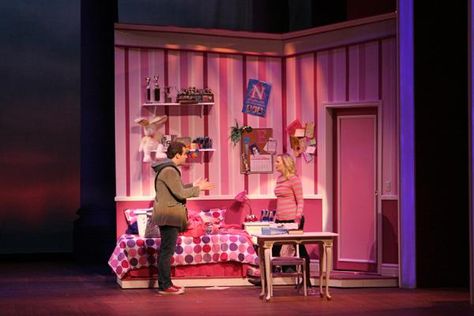 Elle Woods Bedroom, Legally Blonde Set Design, Elle Woods Room, Brooke Wyndham, Illegally Blonde, Legally Blonde Broadway, Legally Blondes, Shoulder Photo, Legally Blonde The Musical