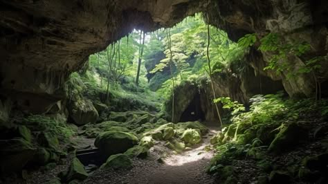 Mossy Cave, Lush Cave, Forest Cave, Trees Background, Wooded Area, Hd Photography, Plant Background, Cave In, Diy Tattoo