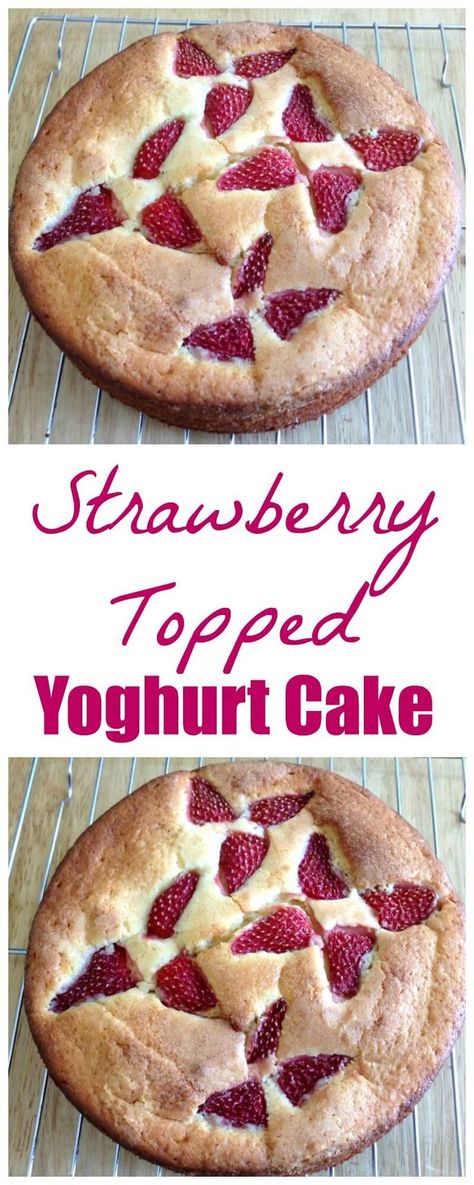 Strawberry topped yoghurt cake, bake with your summer fruit this year! Greek Yoghurt Recipes, Strawberry Yogurt Cake, Strawberry Yoghurt, Everyday Cakes, Yoghurt Recipe, Summer Cake Recipes, Bubble Cake, Baked Breads, Summer Cake