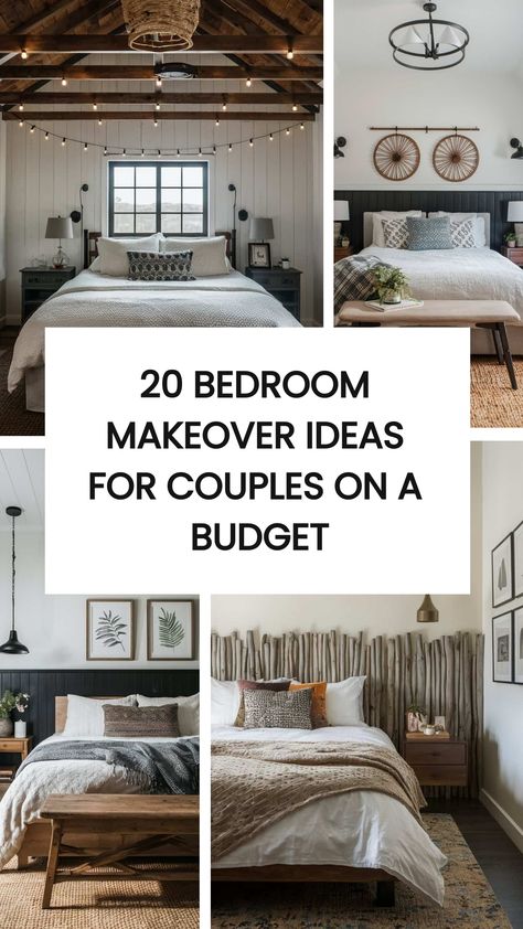 Check out these 20 Bedroom Makeover Ideas For Couples On A Budget! Are you looking to refresh your bedroom? Are you feeling like a bedroom makeover? I've got you! When it comes to giving your bedroom a makeover, it doesn’t have to be expensive or complicated. Whether you’re a couple looking to refresh your space or just wanting to create a cozy retreat, you'll find lots of ideas here. Simple Couples Bedroom, Bedroom Decor Master For Couples On A Budget, Easy Bedroom Updates, Redo Bedroom On A Budget, Master Bedrooms Decor Contemporary, Comforting Bedroom Ideas, Master Bedrooms Decor Rental Friendly, Bedroom Decor Ideas On A Budget, Simple Rustic Bedroom Ideas