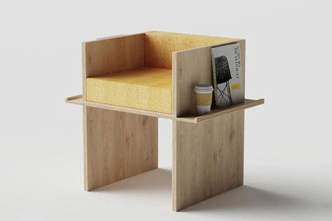 The Grid Chair Stores Your Books And Prevents Your Coffee From Accidentally Spilling Over - Yanko Design Circle Building, Nomadic Furniture, Furniture Design Competition, Plywood Diy, Bookshelf Chair, Wood Chair Design, Modular Chair, Storage Chair, Lounge Chair Design