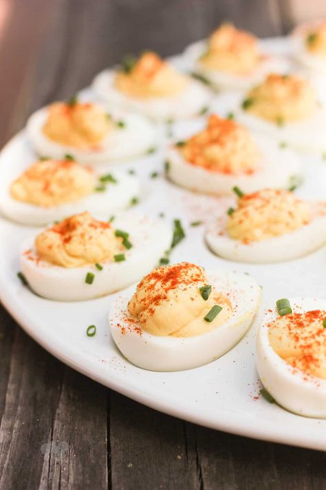 Deviled Eggs Deviled Eggs No Mayo, Healthy Deviled Eggs Recipe, Greek Yogurt Deviled Eggs, Healthy Deviled Eggs, Guacamole Deviled Eggs, Cheese Appetizer, Party Bites, Best Deviled Eggs, Deviled Eggs Classic