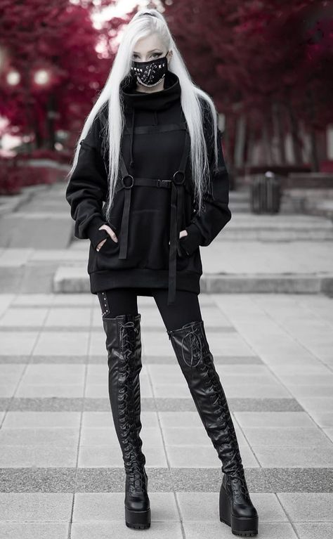 Sifi Outfits, Goth Outfit Ideas, Techwear Fashion, Cyberpunk Fashion, Punk Outfits, Love Clothing, Gothic Outfits, Tomboy Fashion, Goth Outfits