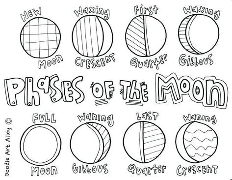 Phases of the Moon Coloring Page Solar System Coloring Pages, Solar System Activities, Moon Activities, Solar And Lunar Eclipse, Moon Coloring Pages, Space Coloring Pages, First Grade Science, 4th Grade Science, Phases Of The Moon