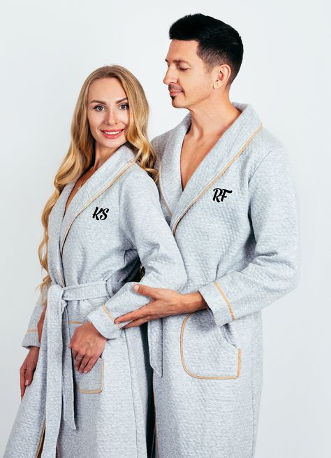 Matching Robes Couple, Honeymoon Robe, Bride Pajama, Satin Pjs, Honeymoon Gift, Wedding Robes, Custom Robes, Wedding Roles, Personalized Robe