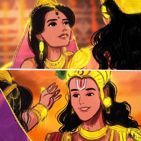 NIDHI DRAWS💕 on Instagram: “Day 21 first meet . Ok one more from the series 🙈🌈 I wanted to draw this scene from a longtime . . .#rukminikrishna #morpankh #divinelove…” Sketch Of Krishna, Mahabharat Art, Mor Pankh Background, Krishna Mahabharat, Krishna Rukmini, Rukmini Krishna, Jay Dwarkadhish, Story Mountain, First Meet