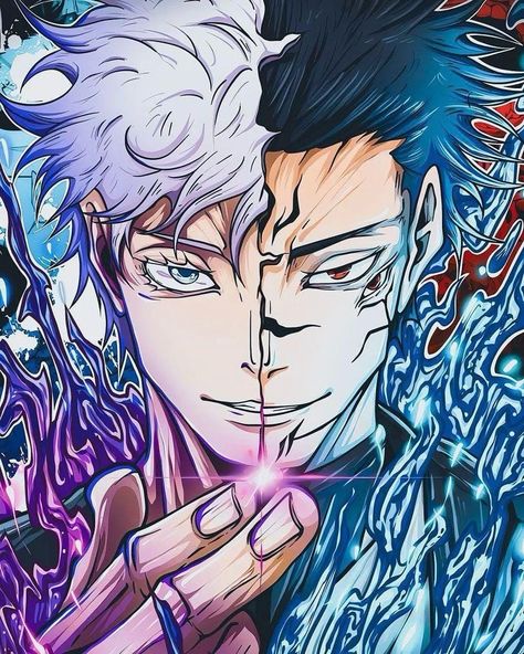 Saturo Gojo Tattoo Ideas, Gojo Vs Sukuna Wallpaper, Anime Character Drawing Ideas, Gojo Satoru And Sukuna, Gojo And Sukuna, Gojo Vs Sukuna, Gojo Sukuna, Jujutsu Kaisen Fanart, Anime Picture Hd