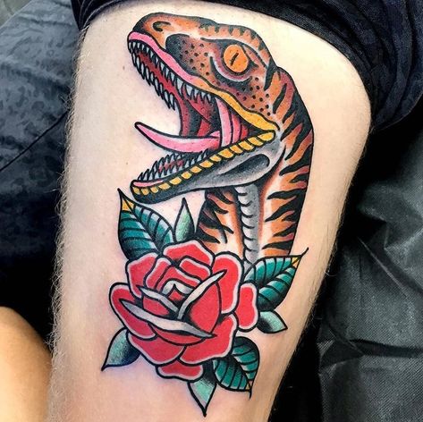 Dinosaur Tattoo Ideas, Raptor Tattoo, Aesthetic Dinosaur, Trad Tattoos, Shoulder Cap Tattoo, Dinosaur Embroidery, Tattoo Sleeve Filler, Dinosaur Tattoo, Real Aesthetic