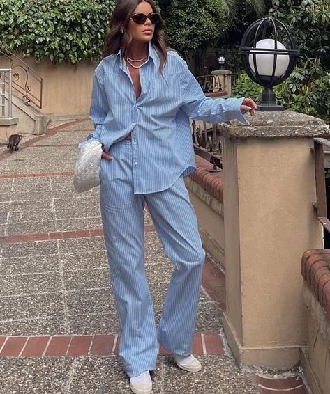 Florence M. Fashion Consultant | Lazy Sunday.💥💙 . . . #pajamas #pyjamas #styled #stylinginspo #stylingideas #stylinginspiration #styledaily #styledujour #lookdujour… | Instagram Pyjama Outfit, Sleepy Jones, Italian Summer Outfits, Striped Pant, European Summer Outfits, Fits Aesthetic, Shirt Pant Set, Stripe Outfits, Pantsuits For Women