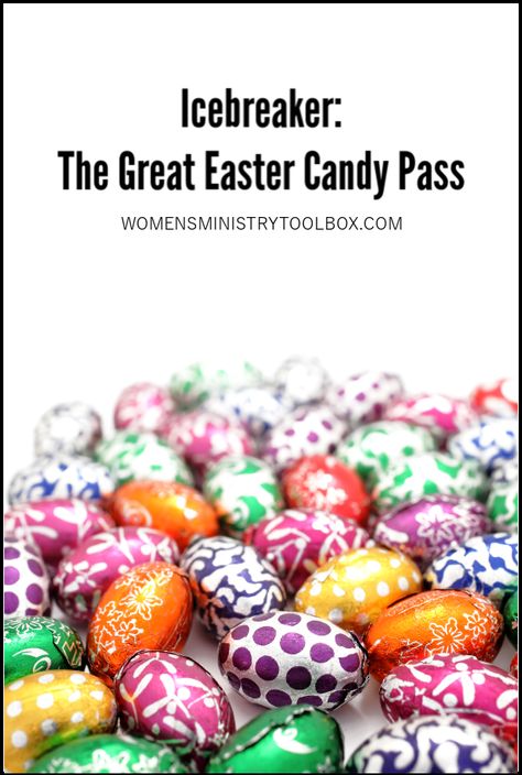 Your group will love the icebreaker game The Great Easter Candy Pass! Grab a bowl of wrapped candies, the list of questions, and you'll be ready to go! Perfect for your women's ministry event, Bible study, fellowship, and Youth group. Great Candy Pass Game, The Great Candy Pass Game, Candy Pass Game Questions, Pass The Candy Game Questions, Candy Pass Game, Easter Youth Group Games, Spring Womens Ministry Ideas, Easter Ice Breaker Games, Easter Devotions For Women