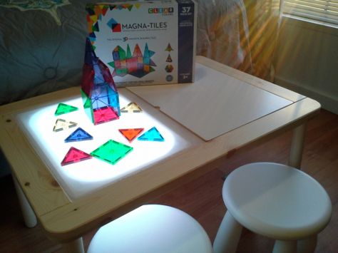 Magna-Tiles- playroom idea Ikea Flisat Table Kitchen, Diy Light Table, Ikea Flisat Table, Arrows Diy, Flisat Table, Ikea Flisat, Table Ikea, Ikea Table, Ikea Kids