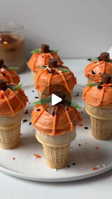 Recipes on Instagram: "It’s officially fall, and these Pumpkin Cupcake Cones are the cutest dessert to celebrate the season 🎃 Recipe from: @pillsbury
Ingredients:
-1 box Halloween Funfetti cake mix + ingredients called for on box
-24 ice cream cones with flat bottoms
-1 container Halloween Funfetti frosting + included sprinkles
-sour green candy
-chocolate taffy

#pumpkincupcakecones #pumpkin #cupcakecones #cupcakes #fall #fallbaking #fallrecipes" Halloween Funfetti, Cupcakes Fall, Funfetti Frosting, Halloween Ice Cream, Ice Cream Cone Cupcakes, Pumpkin Cupcake, Cake Mix Ingredients, Cupcake Cones, Funfetti Cake Mix